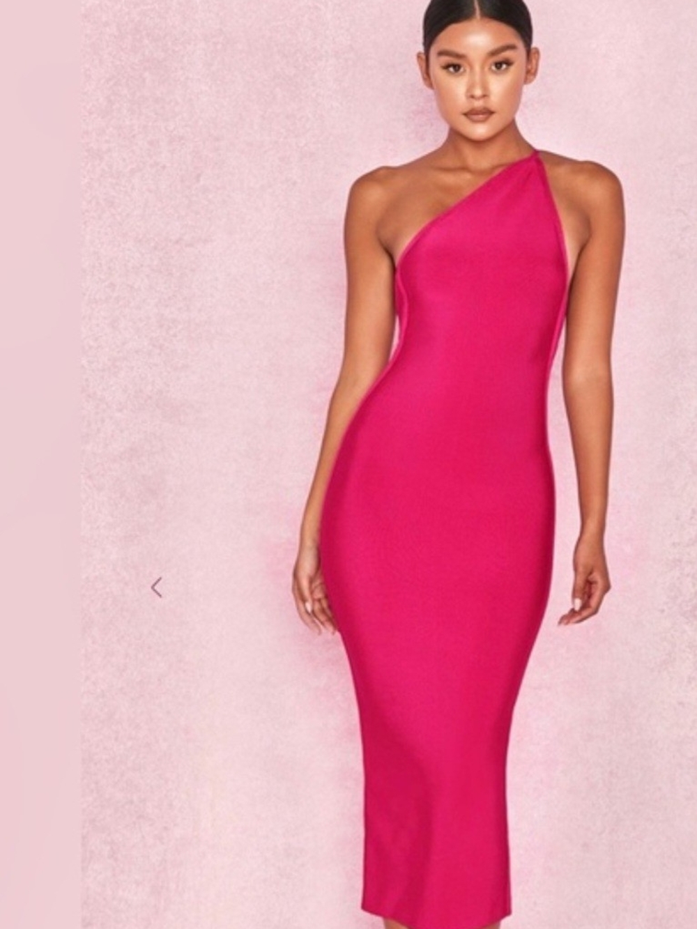 House of CB One-Shoulder Fuchsia Midi Dress